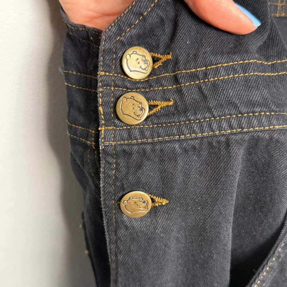 Vintage Pooh Winnie the Pooh Black Denim Overall Dress Pinafore Size 9/10 90s - Picture 3 of 8